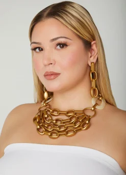 Sale Ashley Stewart Layered Chain Link Necklace Set Gold