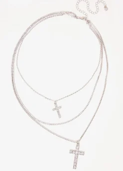 Discount Ashley Stewart Layered Cross Necklace Silver