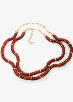 New Ashley Stewart Layered Enamel Necklace Brown