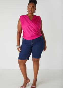 Hot Ashley Stewart Layered Faux Wrap Top Magenta