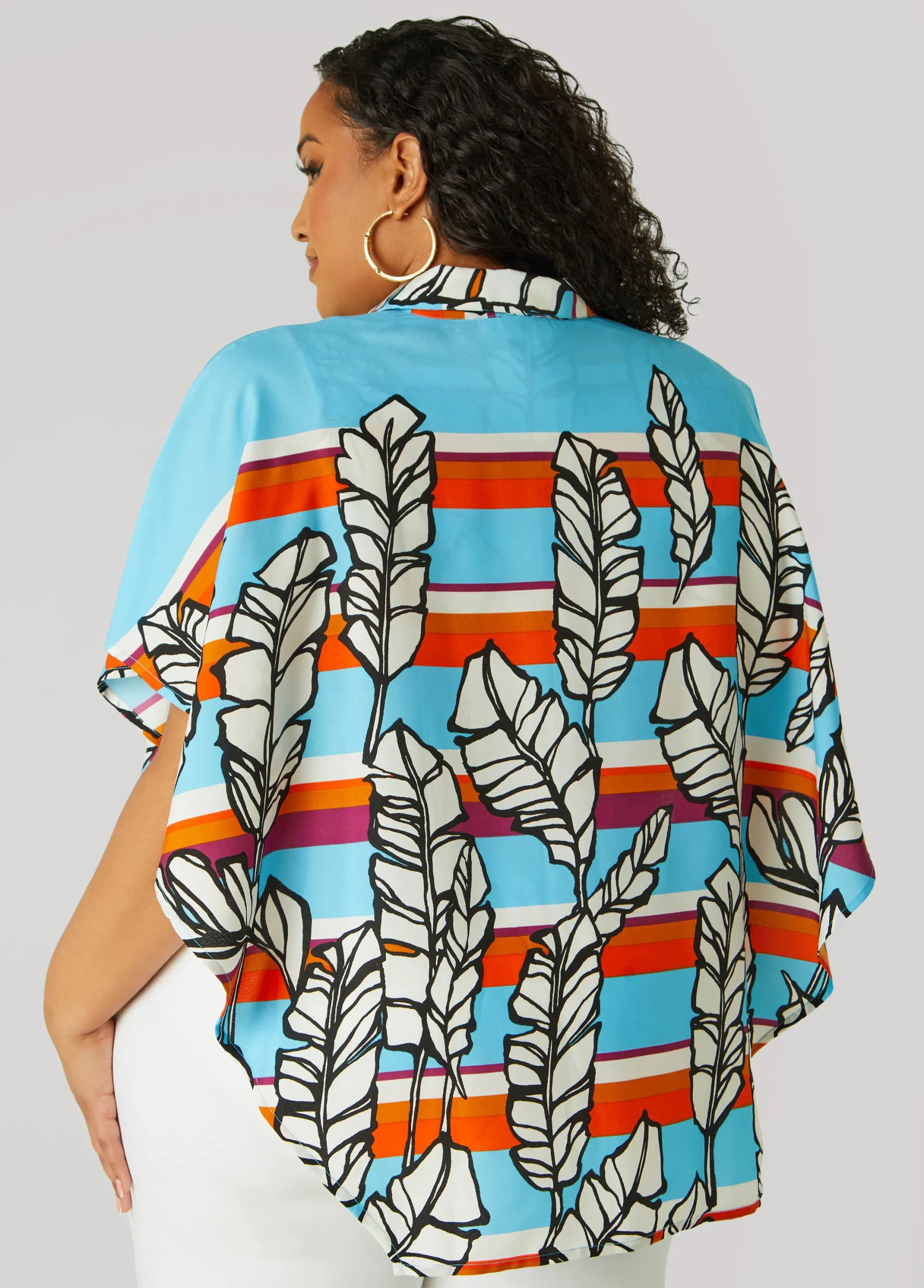 Fashion Ashley Stewart Layered Feather Print Shirt Multi