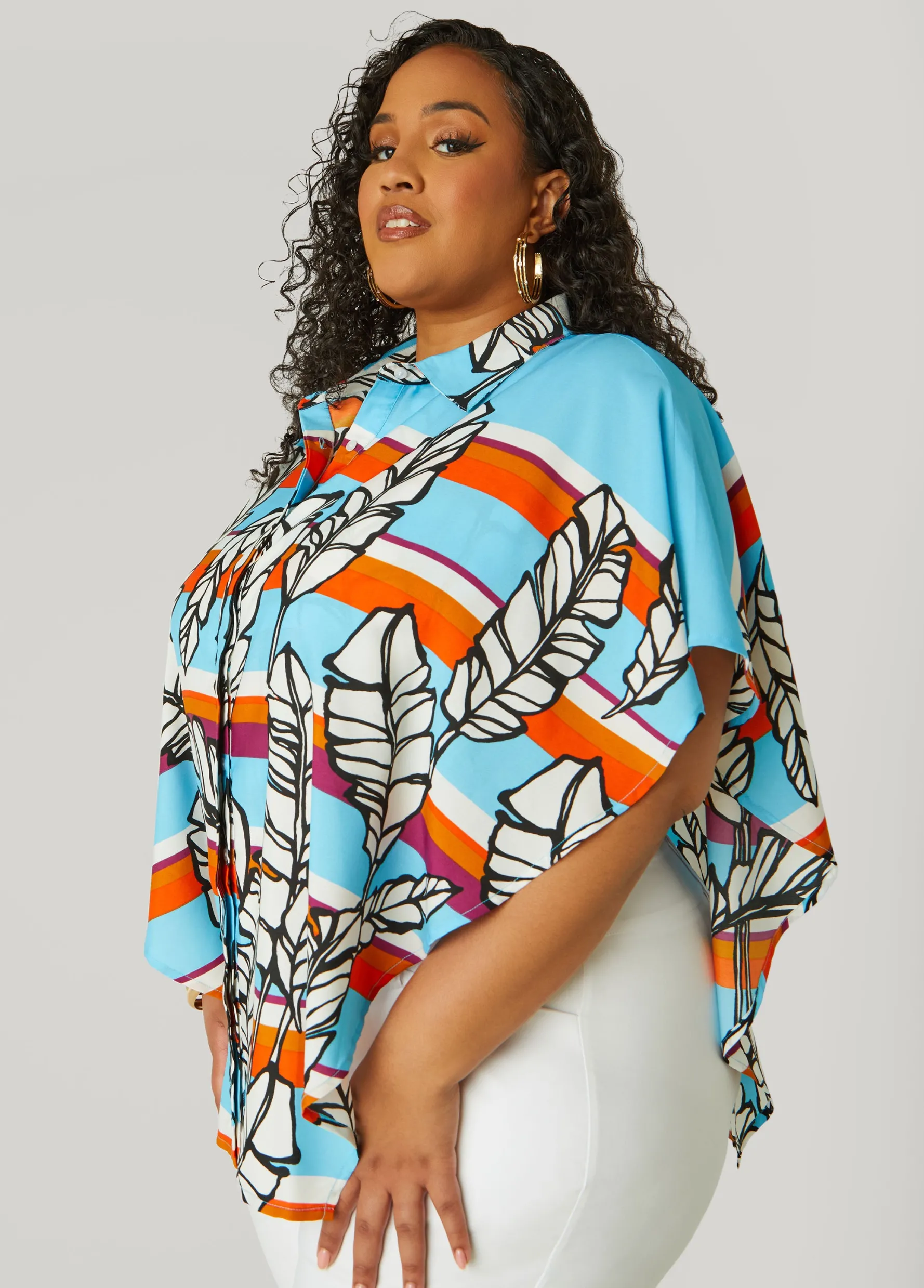 Fashion Ashley Stewart Layered Feather Print Shirt Multi