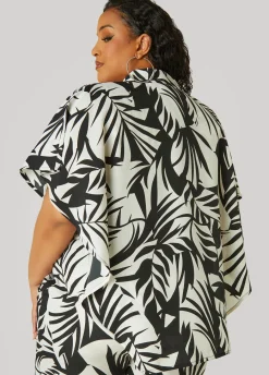 Hot Ashley Stewart Layered Leaf Print Shirt Black White
