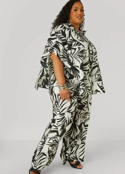 Hot Ashley Stewart Layered Leaf Print Shirt Black White