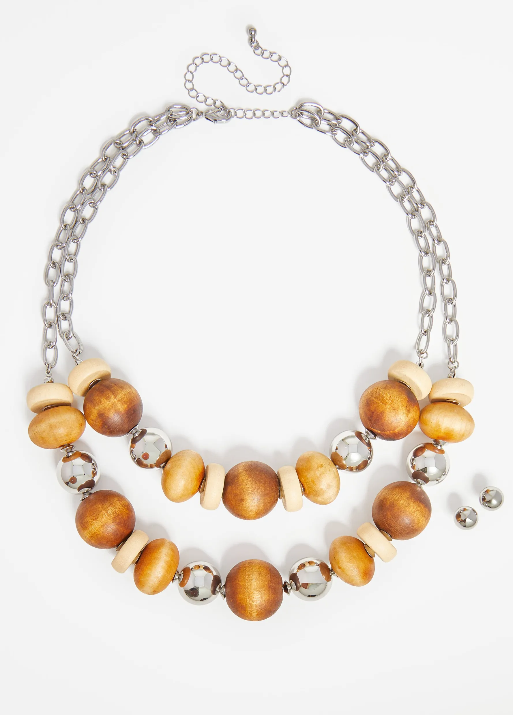 Hot Ashley Stewart Layered Wood And Bead Necklace Set Brown