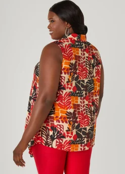 Discount Ashley Stewart Leaf Print Handkerchief Shirt Multi