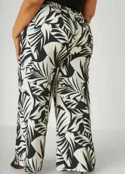 Best Ashley Stewart Leaf Print Wide Leg Pants Black White