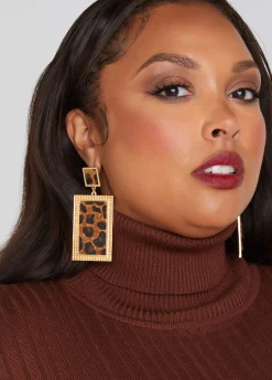 Hot Ashley Stewart Leopard Print Faux Fur Earrings Brown Animal