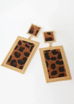 Hot Ashley Stewart Leopard Print Faux Fur Earrings Brown Animal