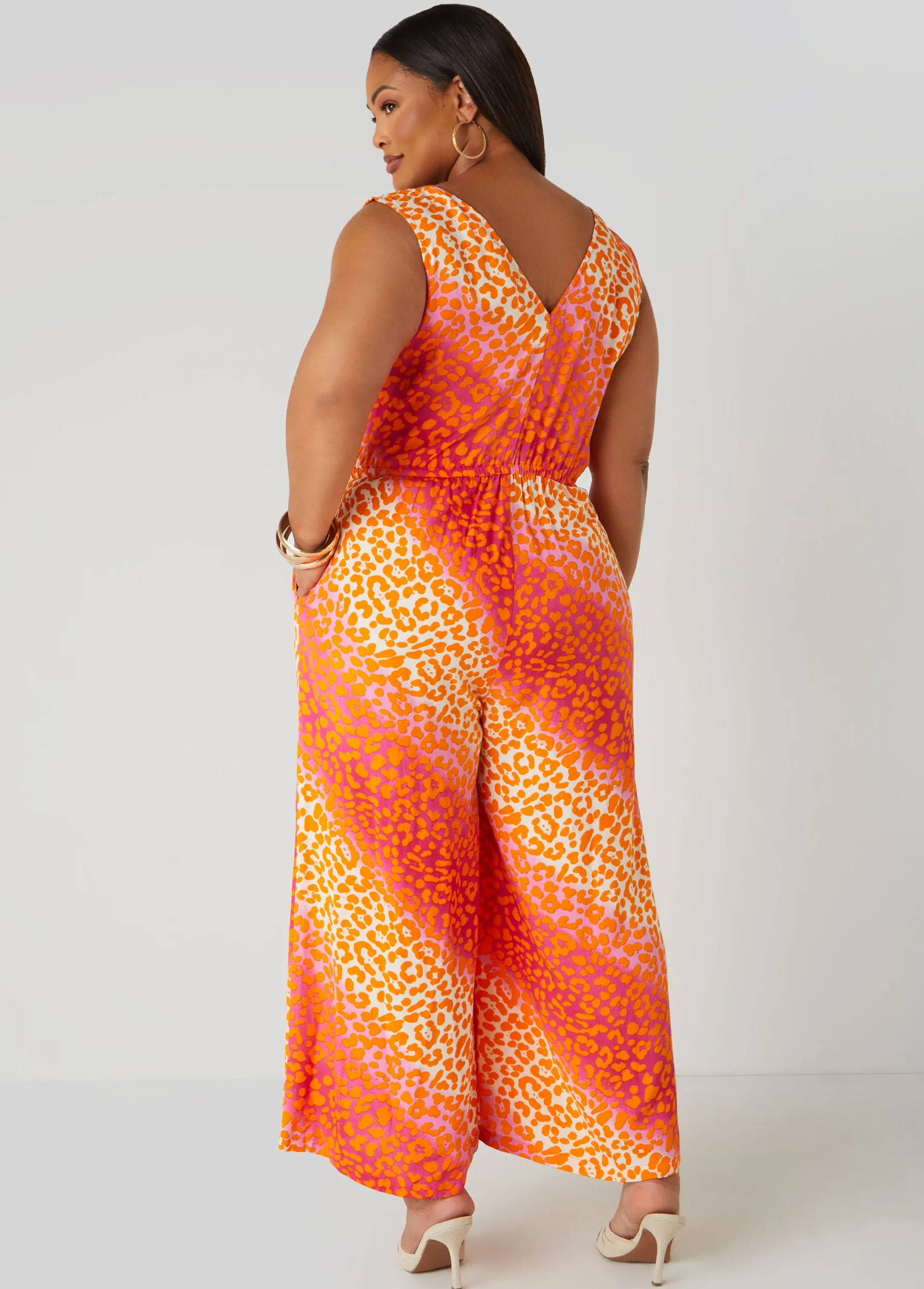 Clearance Ashley Stewart Leopard Print Wide Leg Jumpsuit Multi