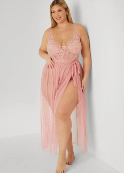 New Ashley Stewart Lingerie Bodysuit And Skirt Set Pink