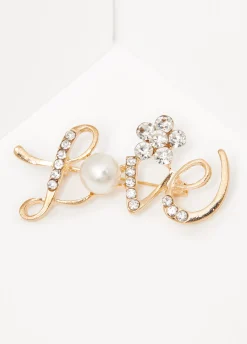 Fashion Ashley Stewart Love Crystal Brooch Gold