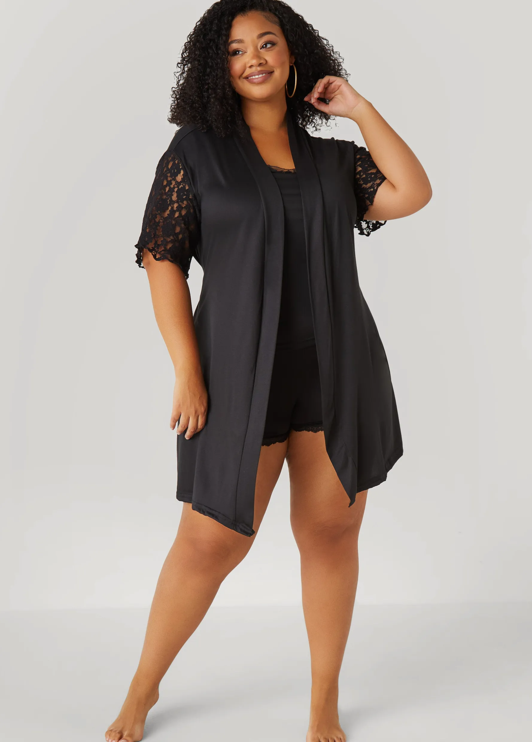 New Ashley Stewart Love To Sleep Lace Paneled 3 Pc Set Black