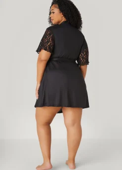 New Ashley Stewart Love To Sleep Lace Paneled 3 Pc Set Black