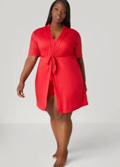 Hot Ashley Stewart Love To Sleep Lace Trimmed 3 Pc Set Red