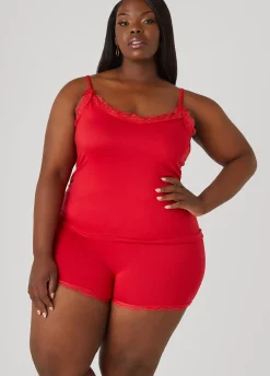 Hot Ashley Stewart Love To Sleep Lace Trimmed 3 Pc Set Red