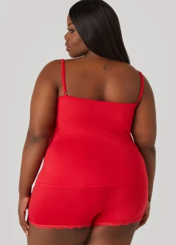 Hot Ashley Stewart Love To Sleep Lace Trimmed 3 Pc Set Red