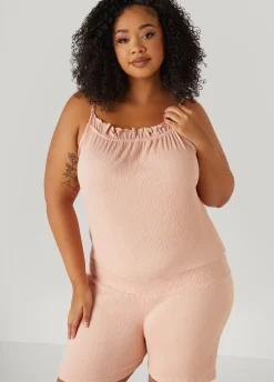 Fashion Ashley Stewart Love To Sleep Ruffled Romper Pink