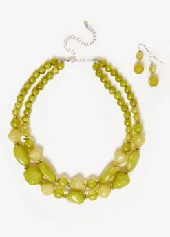 Online Ashley Stewart Marbled Necklace Set MOSS