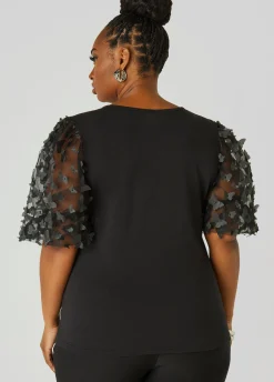 Hot Ashley Stewart Mesh Paneled Butterfly Tee Black