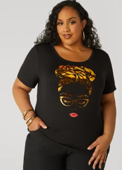 Outlet Ashley Stewart Metallic Graphic Tee Black