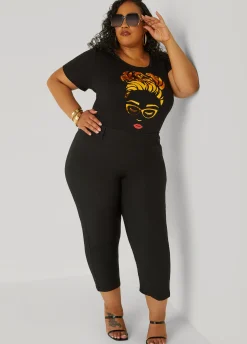 Outlet Ashley Stewart Metallic Graphic Tee Black