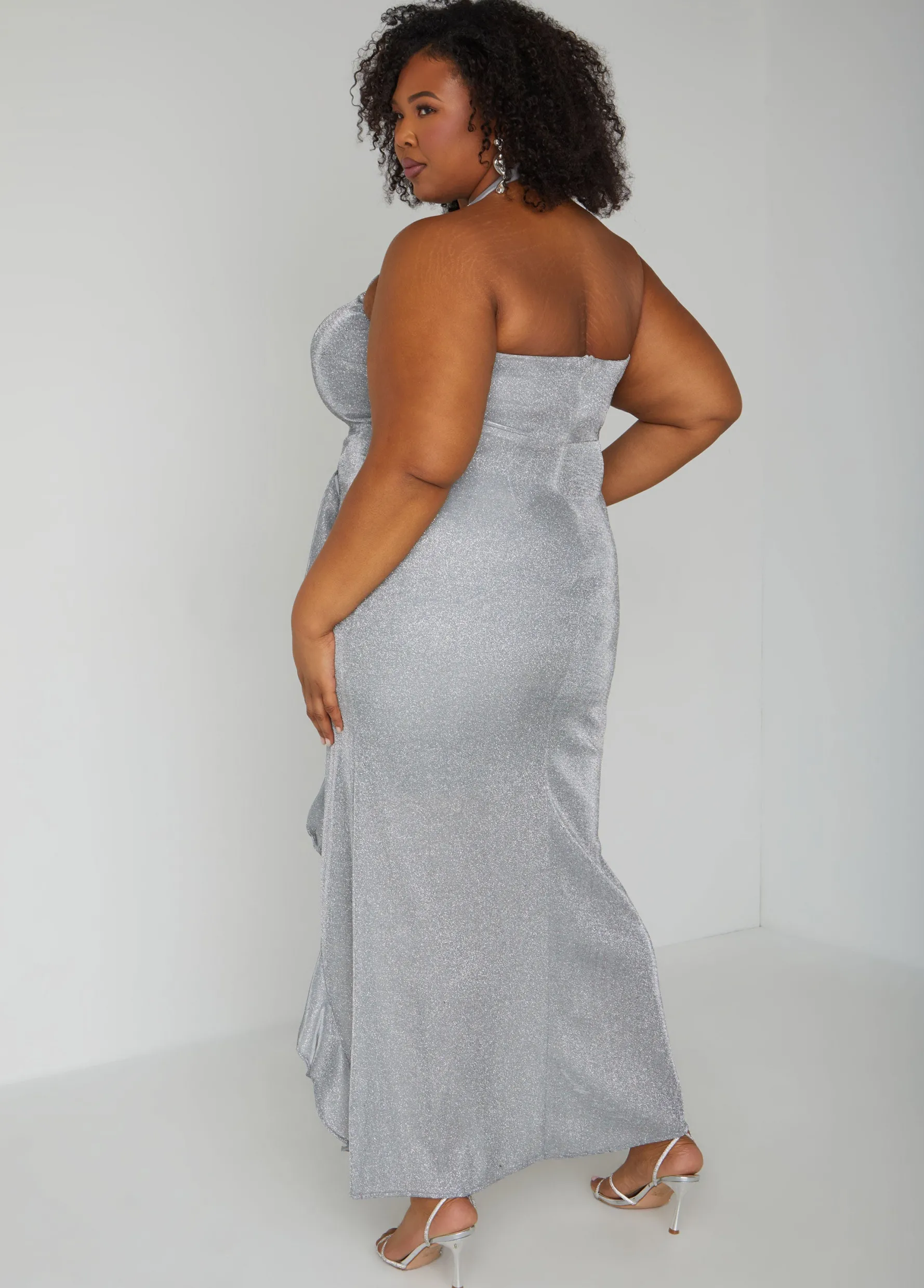 New Ashley Stewart Metallic Halter Gown