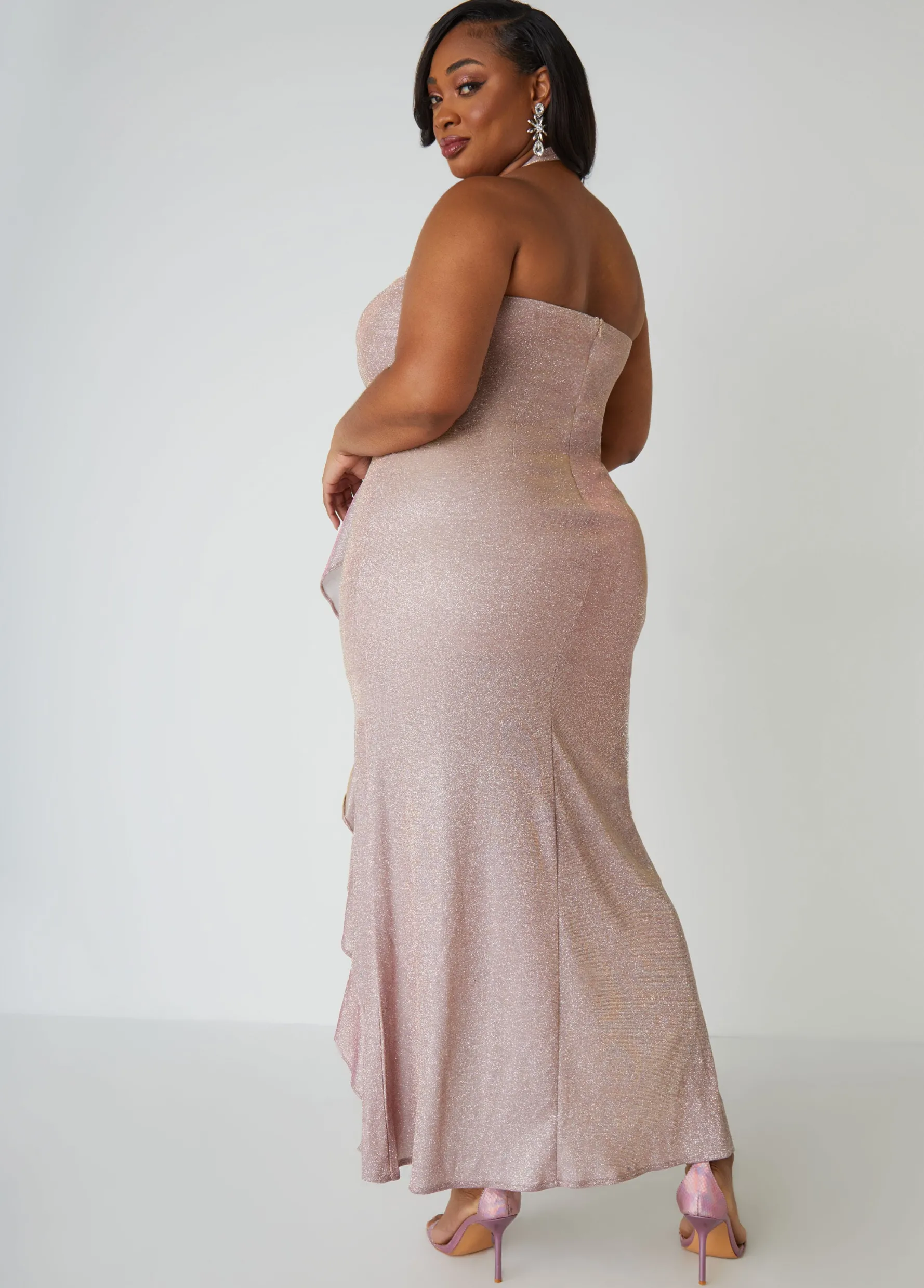 New Ashley Stewart Metallic Halter Gown