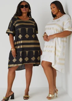Discount Ashley Stewart Metallic Print Dress