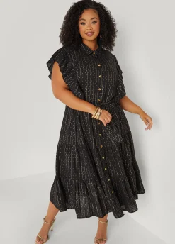 Best Ashley Stewart Metallic Print Midaxi Dress Black