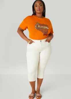 Sale Ashley Stewart Metallic Queen Graphic Tee Marmalade