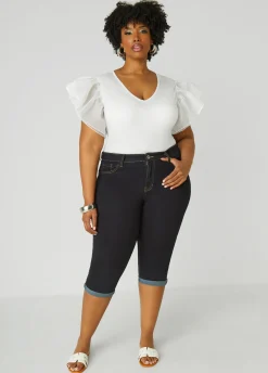 Hot Ashley Stewart Mid Rise Cuffed Denim Capris Black