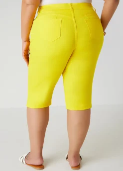Hot Ashley Stewart Mid Rise Fearless Denim Capris Cyber Yellow