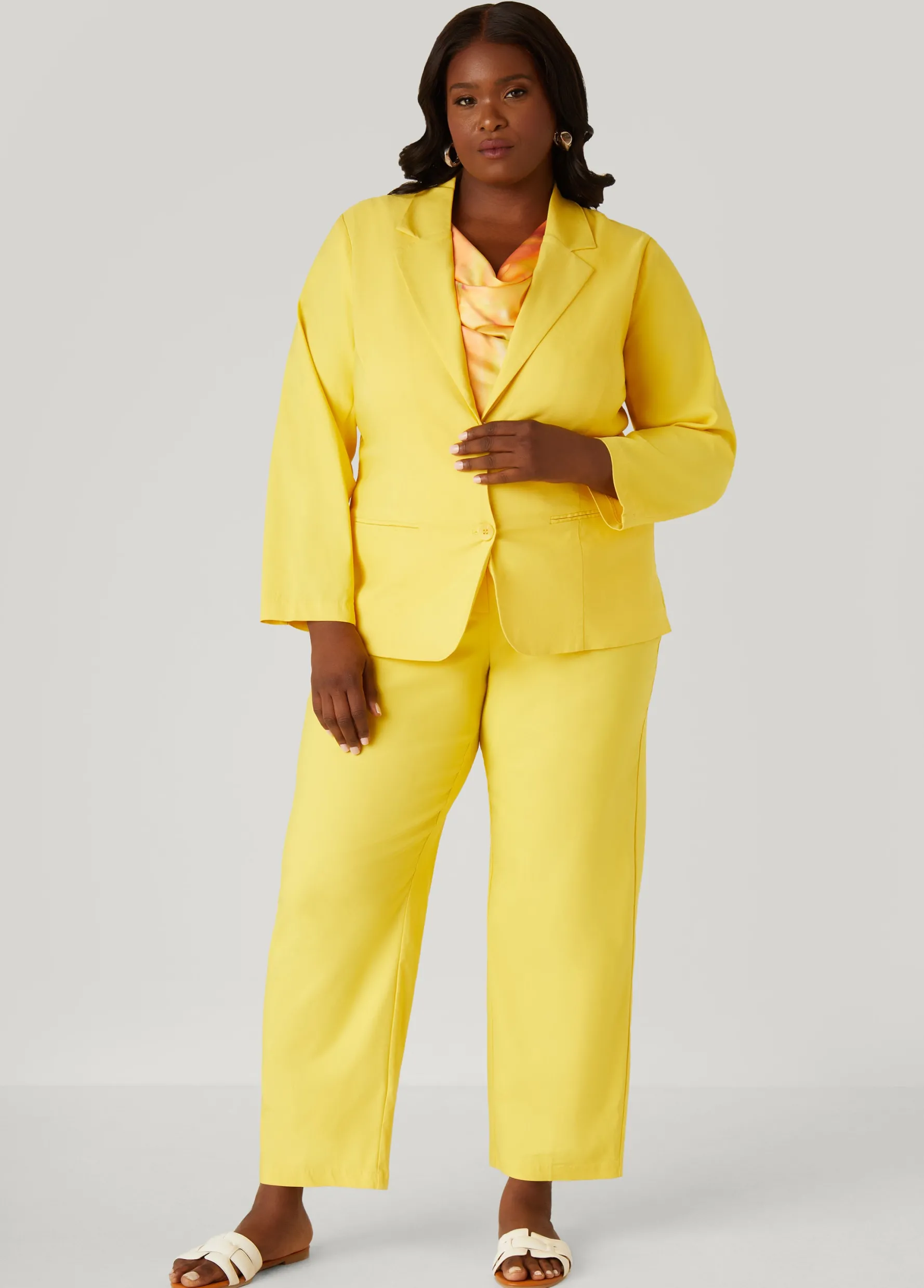 Fashion Ashley Stewart Millennium Button Front Blazer Maize
