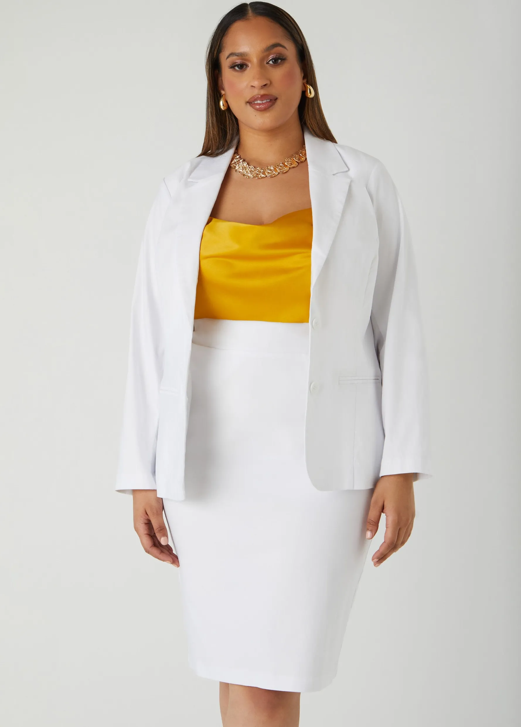New Ashley Stewart Millennium Twill Pencil Skirt White