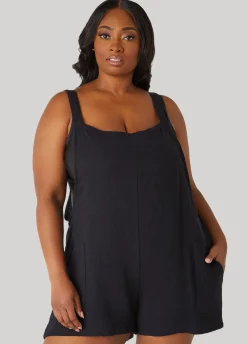 Best Ashley Stewart Nicole Miller Cotton Coverup Romper Black