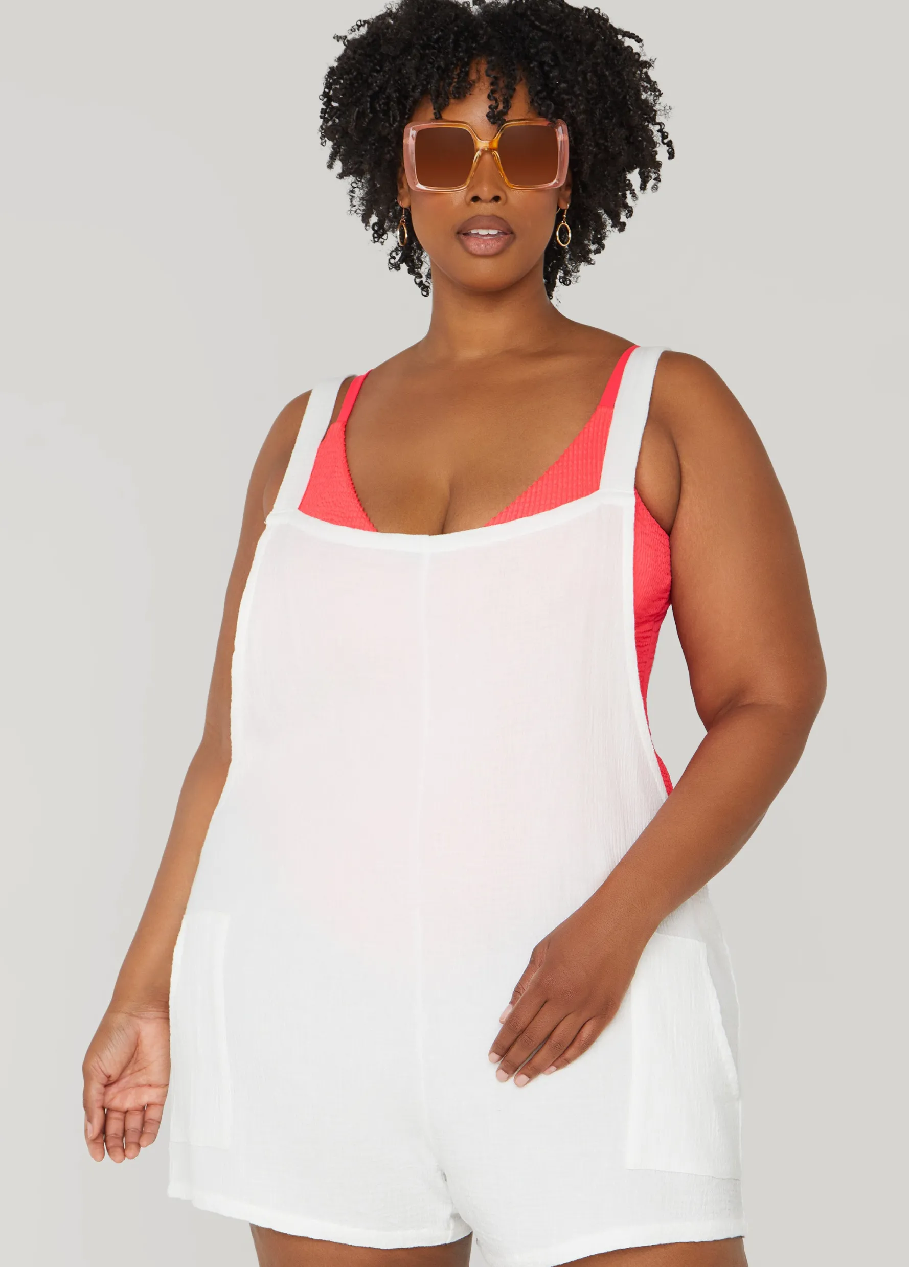 Fashion Ashley Stewart Nicole Miller Gauze Coverup Romper White