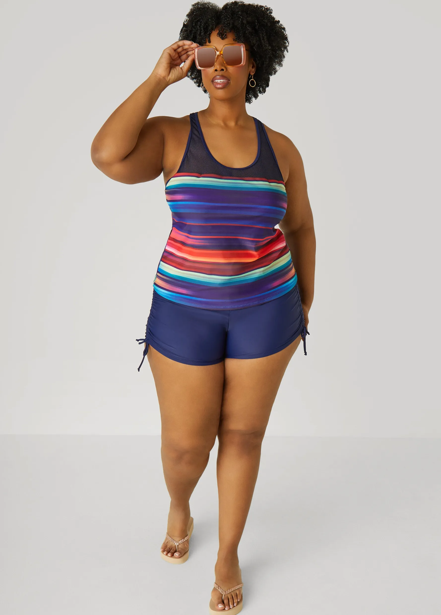Hot Ashley Stewart Noon Swim Striped Tankini Set Multi