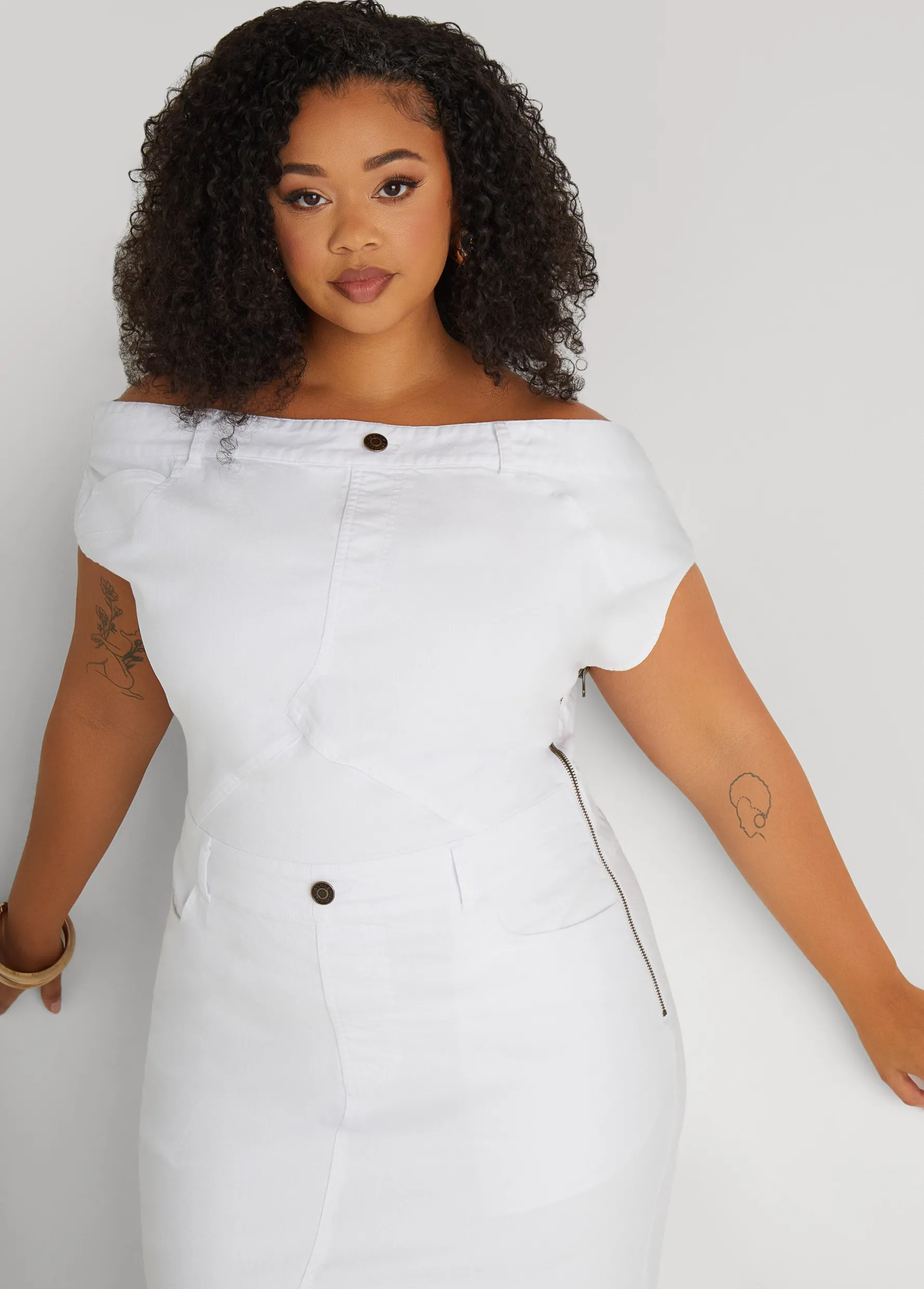 Fashion Ashley Stewart Off The Shoulder Denim Maxi Dress White