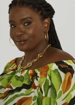 Discount Ashley Stewart Off The Shoulder Leaf Print Blouse Multi