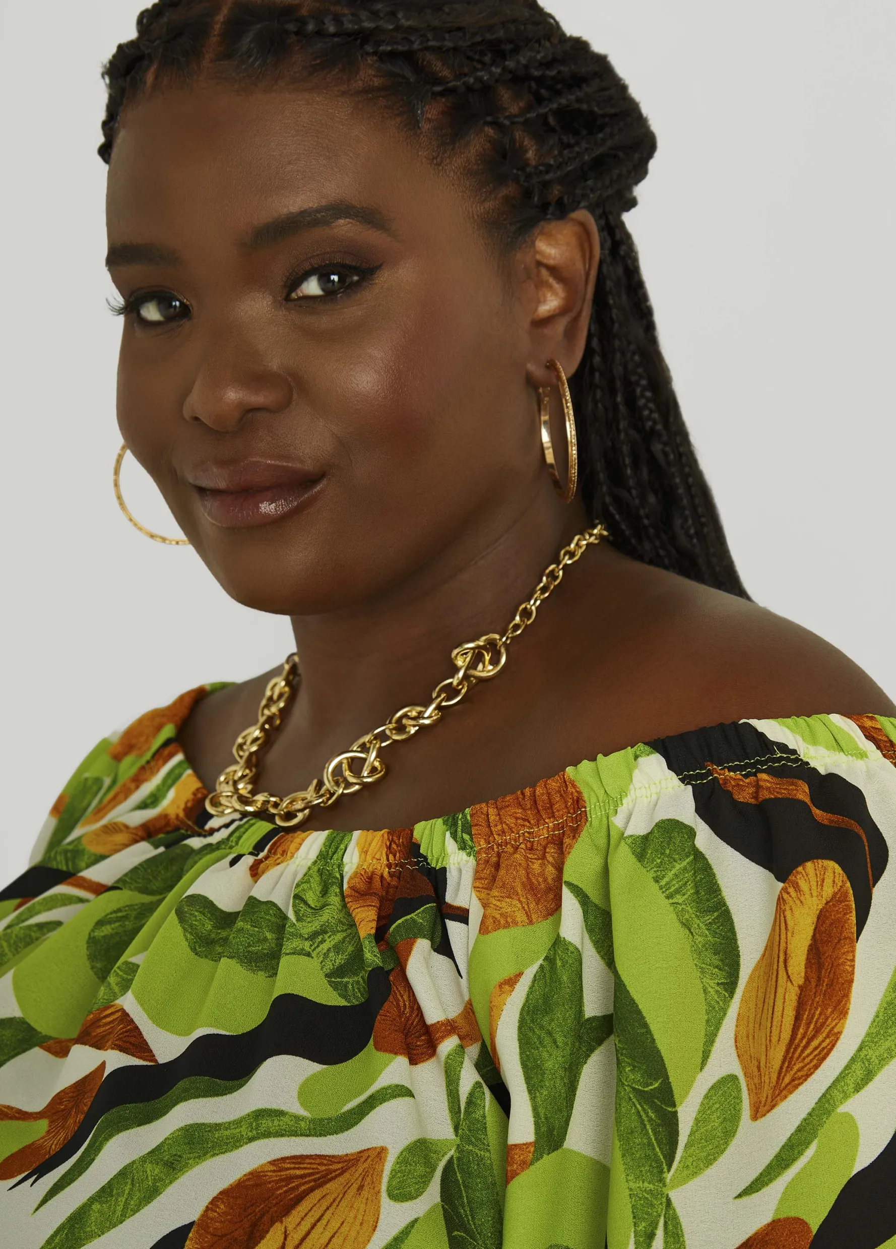 Discount Ashley Stewart Off The Shoulder Leaf Print Blouse Multi