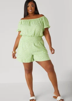 Clearance Ashley Stewart Off The Shoulder Swirl Romper MOSS