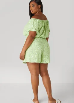 Clearance Ashley Stewart Off The Shoulder Swirl Romper MOSS