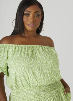 Clearance Ashley Stewart Off The Shoulder Swirl Romper MOSS