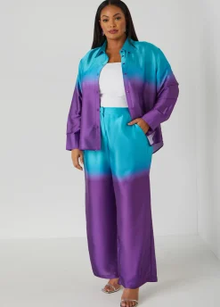 Online Ashley Stewart Ombre Satin Wide Leg Pants Purple Magic