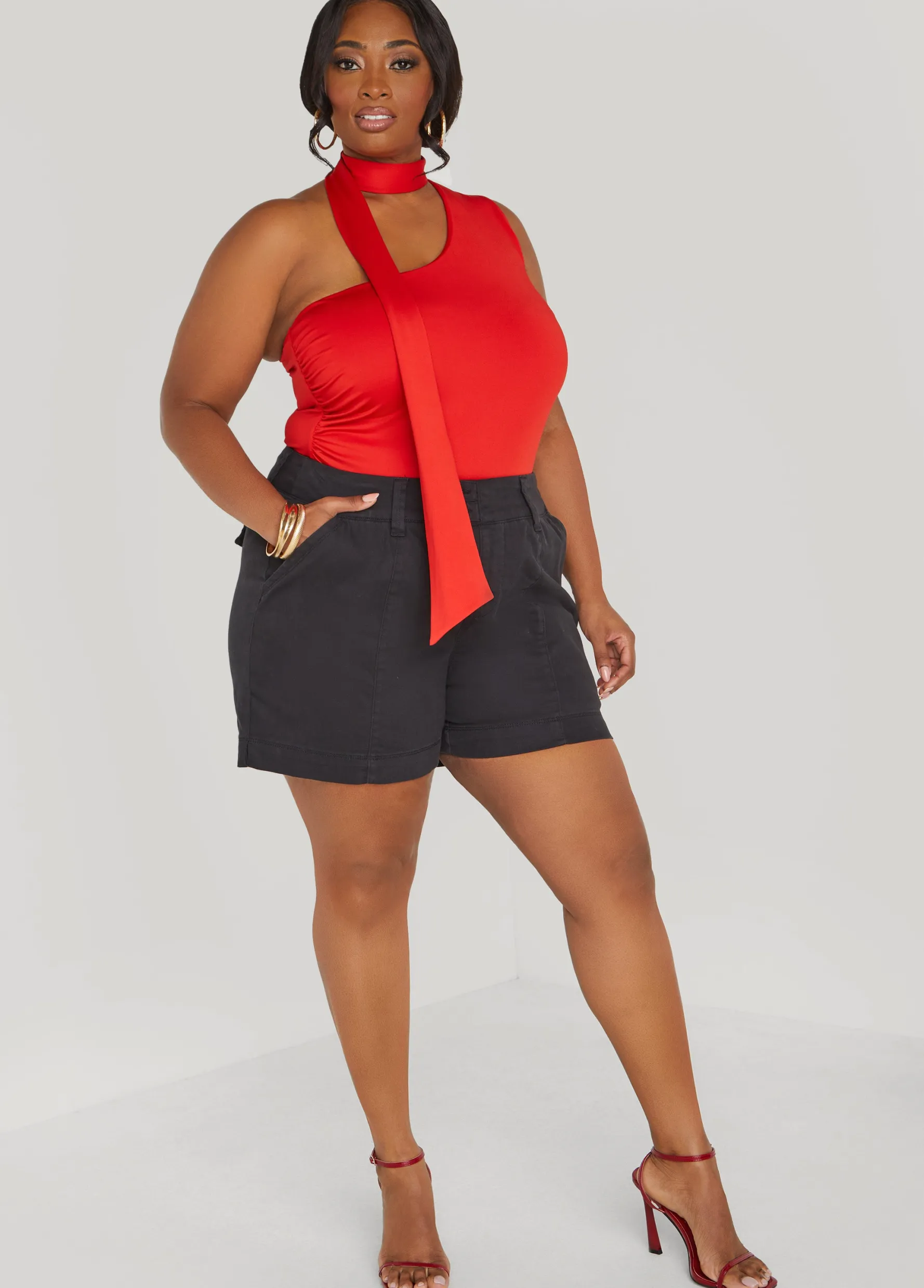 Discount Ashley Stewart One Shoulder Scarf Neck Top
