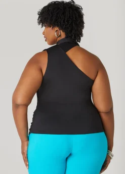 Discount Ashley Stewart One Shoulder Scarf Neck Top