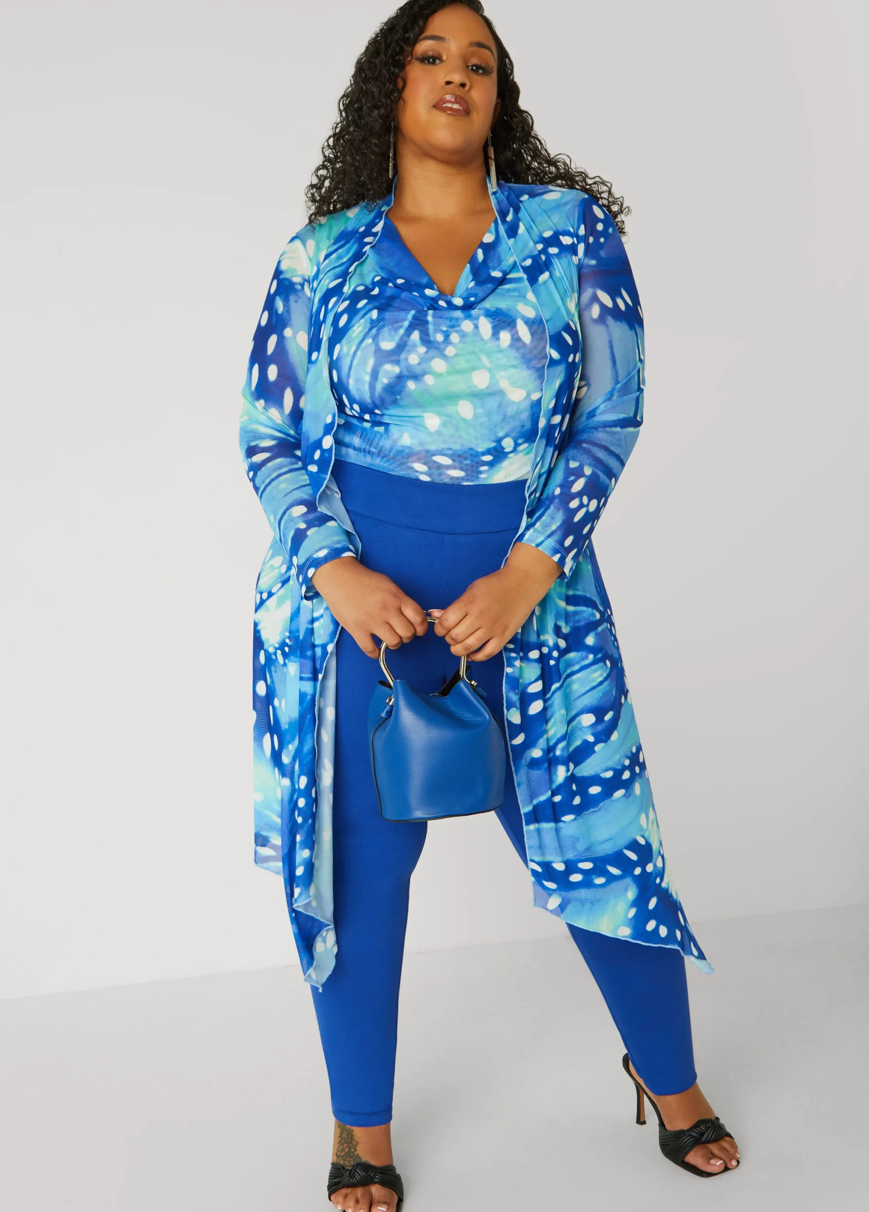 Best Ashley Stewart Open Front Abstract Mesh Duster Multi