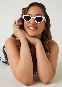 Discount Ashley Stewart Outlined Cat Eye Sunglasses White