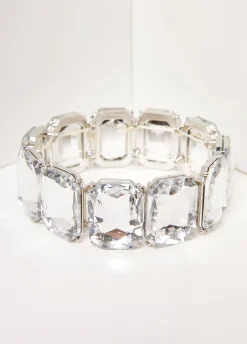 New Ashley Stewart Oversized Crystal Bracelet Silver